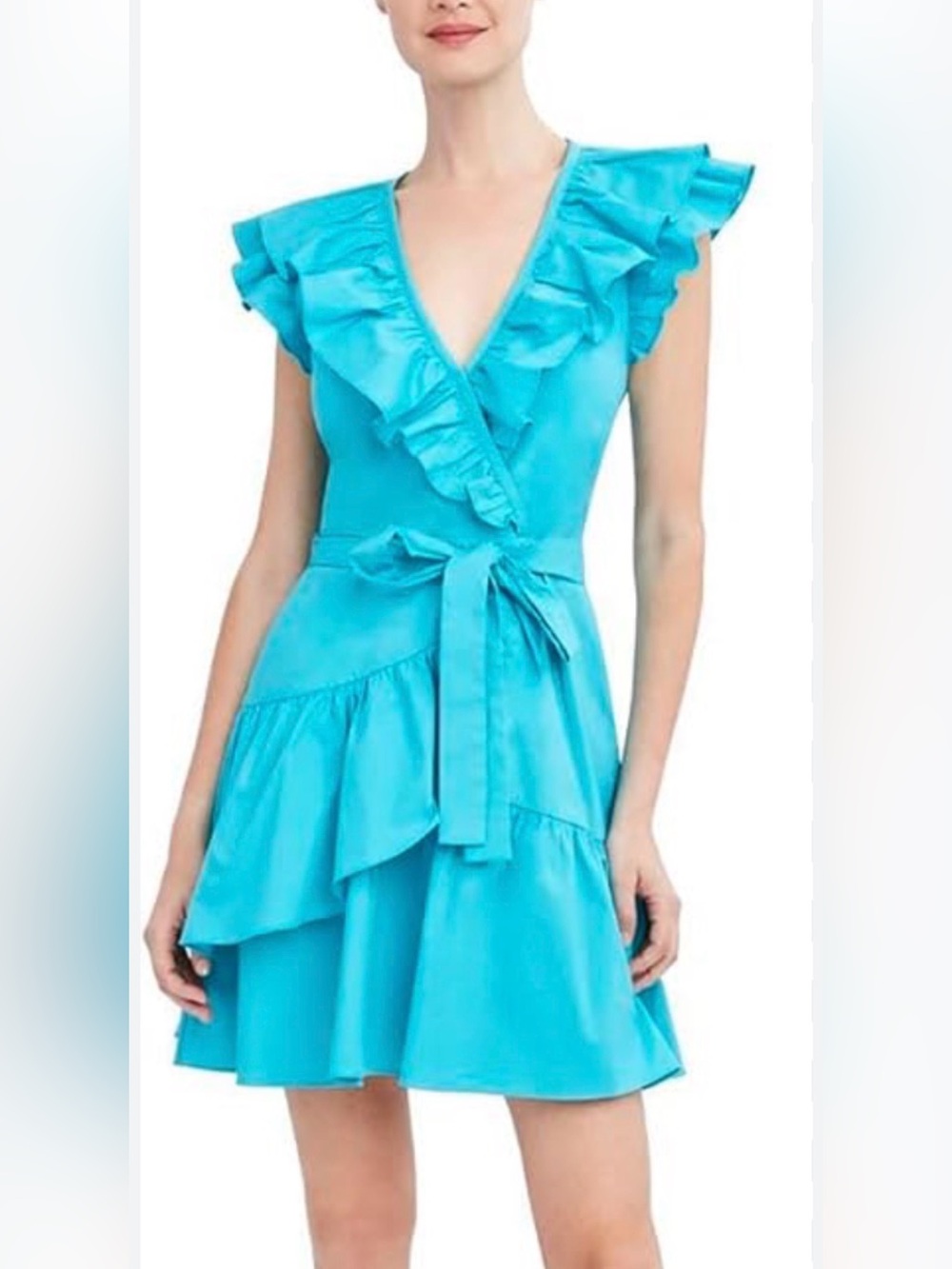 NEW BCBGMAXAZIRA Teal Flutter Strap Dress Features Ruffles, Tiered Layers Size12